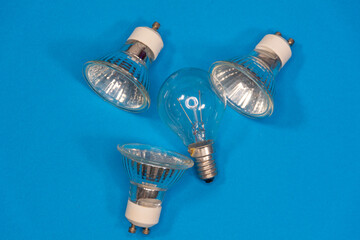 Close-up of various electric lamps. Lighting concept