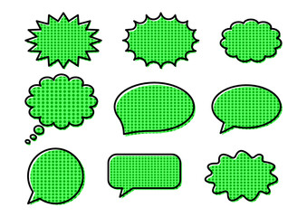 Set of green speech bubble icon. Comics speech symbols