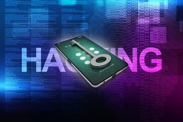 Poster - Smartphone key security concept. 3D illustration