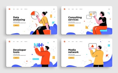 set of presentation slide templates or landing page websites design. business concept illustrations.