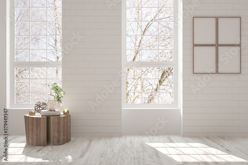 Cuadros en Lienzo White empty room with winter landscape in window