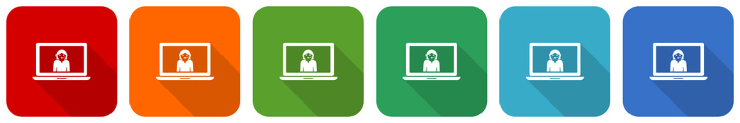 Poster - Help, call service, support icon set, flat design vector illustration in 6 colors options for webdesign and mobile applications