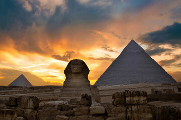 Wall Mural - Sunset at the the Pyramid complex at Giza, Egypt.