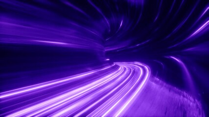 Poster - The speed of digital lights, neon beams moving through the tunnels of digital technology. Space time concept. Seamless loop 3d render