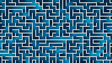 top view of a blue and white labyrinth or maze 3d rendering illustration.