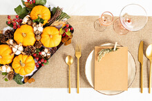 Template Of Thanksgivinig Table Decoration With Mock Up Of Menu