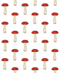 Wall Mural - Vector seamless pattern of colored hand drawn doodle sketch brown cap boletus mushroom isolated on white background