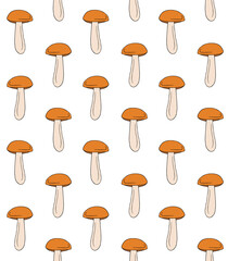 Wall Mural - Vector seamless pattern of hand drawn doodle sketch colored Orange cup boletus isolated on white background