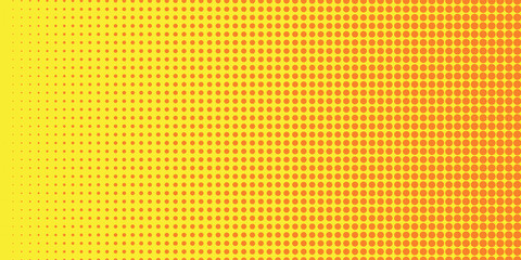 Poster - Yellow gradient in halftones. Orange pattern. Graphic texture made from small circles. Vector illustration. Stock image.