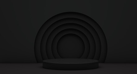 Poster - Podium for product presentation with yellow circles, 3d render background