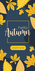 Canvas Print - autumn sale poster with lettering and leafs pattern square frame in blue background