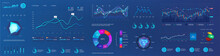Graphic And Charts For User Interface Dashboard. Abstract Futuristic Neon UI, UX, KIT Infographic And Digital Elements For Admin Panel HUD. Data Screen With Graph, Ui Panel And Infographics. Vector