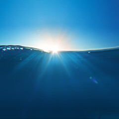 Wall Mural - sky and sea water divided by waterline. ocean aquatic nature design. tropical shining waters