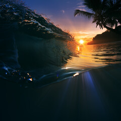 Wall Mural - glossy ocean wave under beautiful sunset
