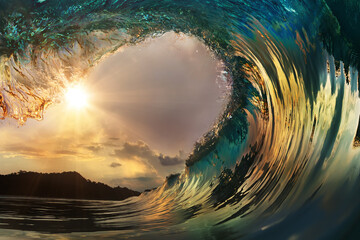 Wall Mural - beautiful ocean surfing wave at sunset beach