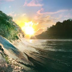 Fototapete - Tropical oceanic background. Beautiful colorful ocean wave closing near beach