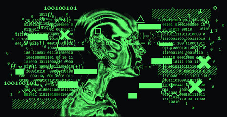 Leinwandbilder - Pixelated human silhouette. Conceptual illustration of Artificial intelligence, Cryptography and Cyber Security.