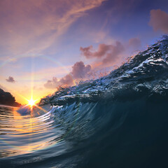 Wall Mural - glossy ocean wave under beautiful sunset
