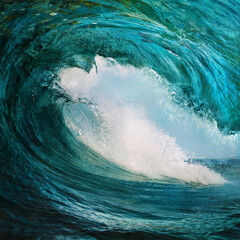 Fototapete - Ocean surfing ocean wave barrel lip inside view