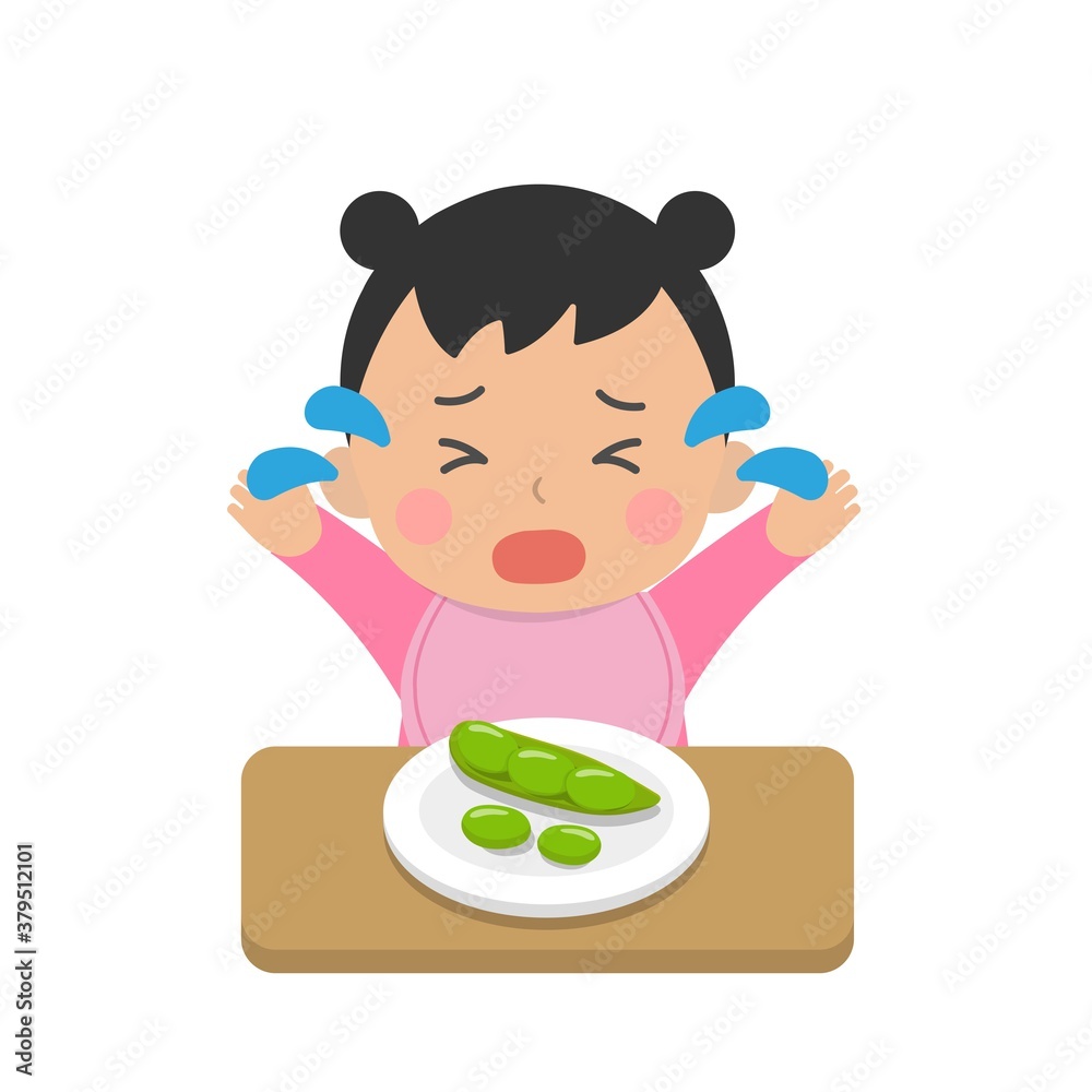 Cute baby eating vegetables, picky eaters, angry, crying, daily life ...