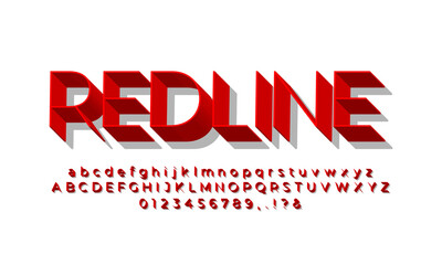 thin 3d red letter number or font effect design