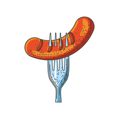 Wall Mural - sausage grilled with fork on white background, oktoberfest festival