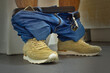 © McOwenlevi - Man sitting inside toilet with underwear and pants down. Diarrhea concept.