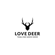 Illustration Creative Modern Deer With Heart Horn Logo Template Silhouette Vector 