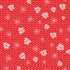 Wall Mural - seamless christmas pattern with red and outline poinsettia with polka dot on red background design