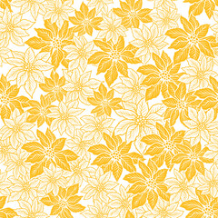 Wall Mural - Seamless Christmas pattern with yellow and outline poinsettia design