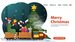 © svarog19801 - banner for Christmas and new year design of web pages mobile applications assistant elf rides a train with gifts flat vector illustration