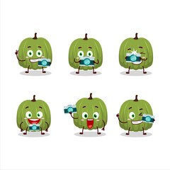 Poster - Photographer profession emoticon with green pumpkin cartoon character