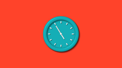 Amazing cyan color 3d wall clock isolated on red background,clock isolated