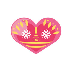 Sticker - mexican heart with flowers detailed style icon vector design