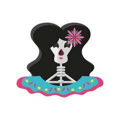 Sticker - mexican female skull with dress detailed style icon vector design