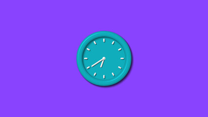 Amazing cyan color 3d wall clock isolated on purple background,wall clock isolated