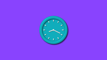 Amazing cyan color 3d wall clock isolated on purple background,wall clock isolated