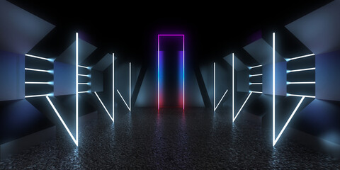 3D abstract background with neon lights. 3d illustration