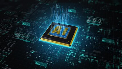 Poster - 3d render digital of ai artificial intelligence over circuit background, high-speed connection data 
