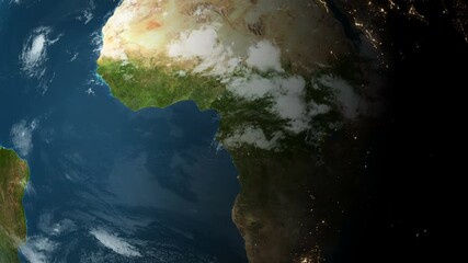 realistic earth rotating with correct rotation in seamless loop. texture map courtesy of nasa.