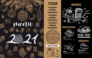 Wall Mural - Christmas menu. Hand drawn illustration. Sketch illustration. Vector.