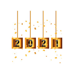 Wall Mural - 2021 happy new year hanging gold detailed style icon vector design