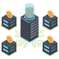 Poster - 
Isometric illustration of bitcoin distributed network
