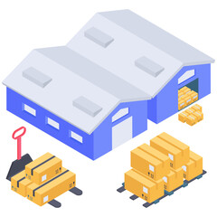 Sticker - 
Warehouse icon in isometric design.
