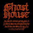 © epifantsev - Ghost House alphabet font. Uppercase and lowercase gothic letters and numbers. Hand drawn vector typography for your Halloween typography.