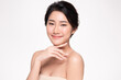 © kitthanes  - Beautiful young asian woman with clean fresh skin on white background, Face care, Facial treatment, Cosmetology, beauty and spa, Asian women portrait