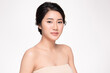 © kitthanes  - Beautiful young asian woman with clean fresh skin on white background, Face care, Facial treatment, Cosmetology, beauty and spa, Asian women portrait