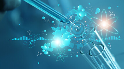 Wall Mural - scientists are experimenting and research with molecule model, dna, science background with molecule