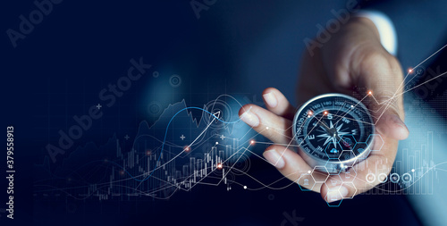 Cuadros en Lienzo Business navigate recovery, Abstract, The compass navigate for businessmen to re