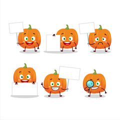 Wall Mural - Orange pumpkin cartoon character bring information board